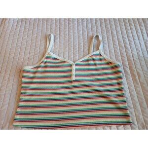 NO BOUNDARIES Juniors Rainbow Pride Stripe Ribbed Cropped Tank Snap XL